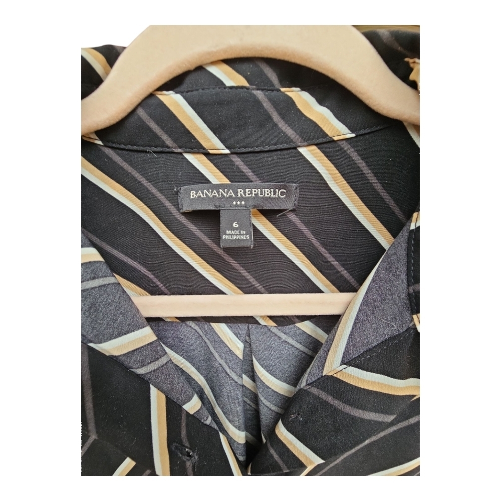 Banana Republic Striped Black with White Gold Stripes Belted Collar Dress Size 6 - Picture 12 of 12